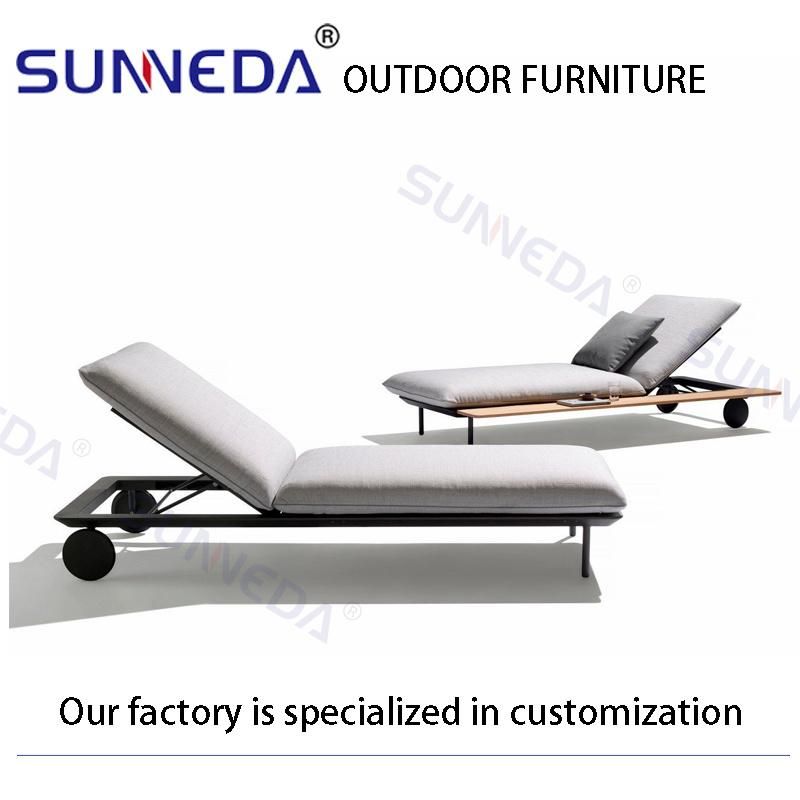Beach Patio Outdoor Back Can Lift Beach Poolside Sun Lounger with Wheels