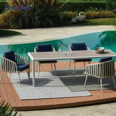 Patio Dining Waterproof Weaving Wholesale Aluminium Alloy Metal Webbing Furniture