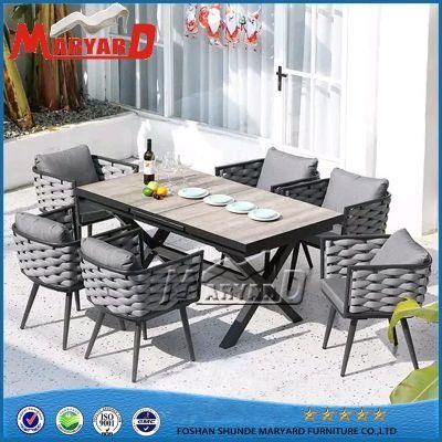 Outdoor Furniture Set Rope Weaving Aluminum Frame Extension Table and Chair