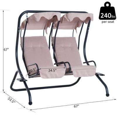 Waterproof 2 Seat Modern Outdoor Swing Chairs with Handrails and Removable Canopy - Beige