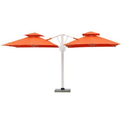 New Design Outdoor Cafe Available Double Top Iron Frame Double Hydraulic Umbrella