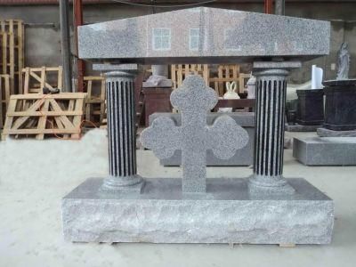 Cross Carved Gray Granite Monument American Style Grey Granite Tombstone