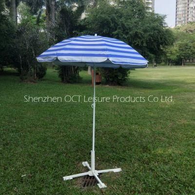 Stripe White and Blue Beach Sun Block Umbrella with Silver Coating (OCT-BU19014)