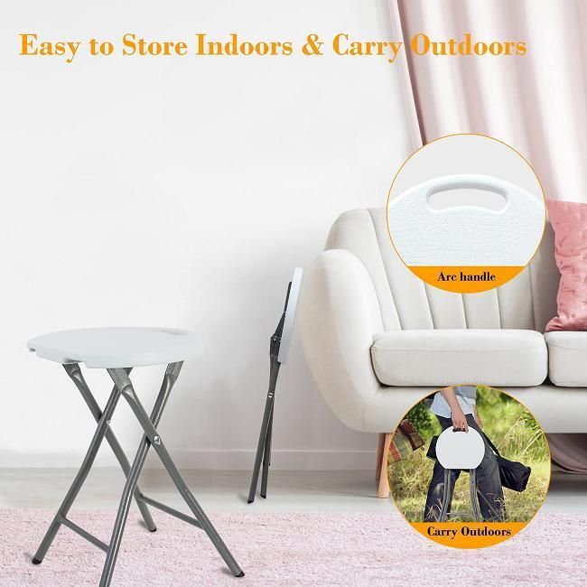 Portable White Plastic Folding Bar Stool for Kitchen Home Garden