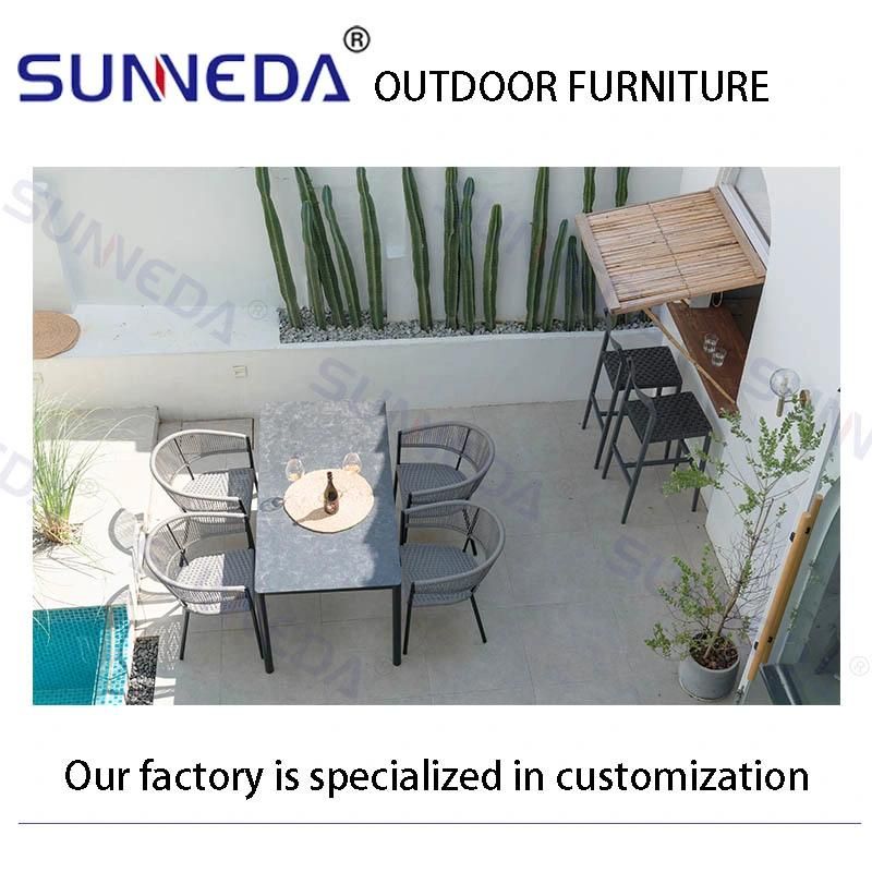 Hotel Villa Dining Table and Handmade Rattan Leisure Chair Rattan Woven Wicker Outdoor Furniture