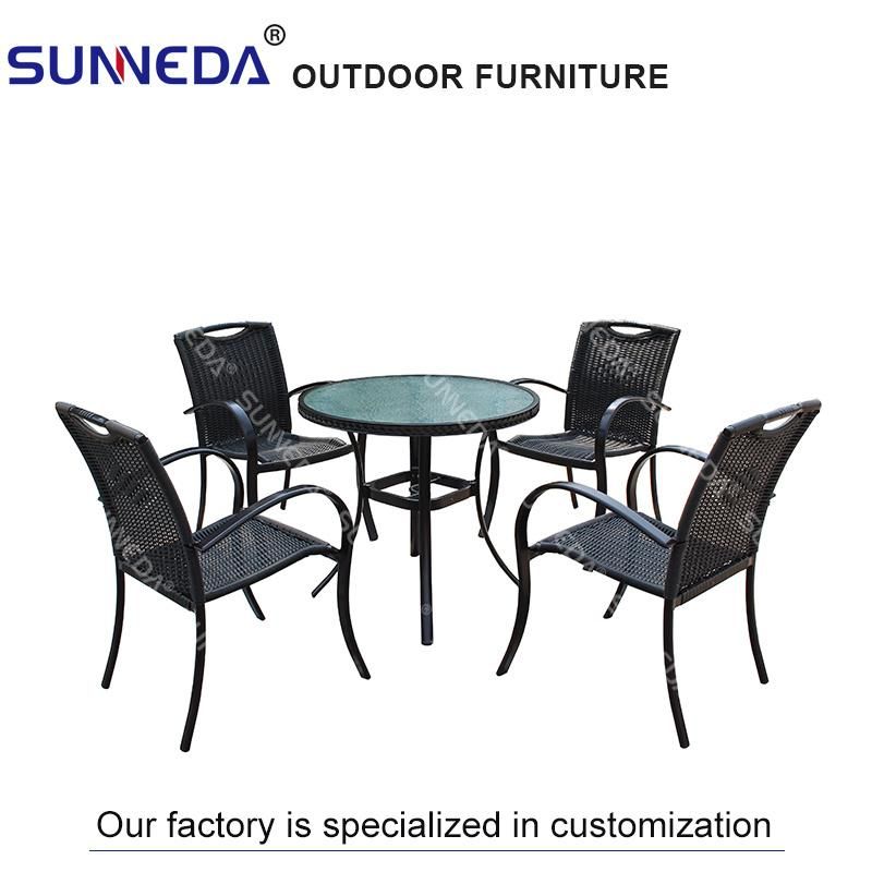 Aluminum Rattan Outdoor Table Set with Glass Outdoor Garden Hotel Cafe Furniture Patio Furniture