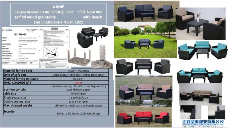 Black Color Pure Polythene 5 Seatplastic Sofa Set with Tiffany Blue Red Coal Grey Polyesters Sponge Cushion Unde Euro SGS Azo En581 Testing Report Reach Testing