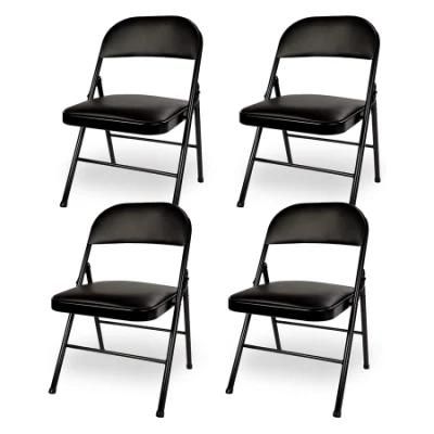 Cheap Synthetic Leather Padded Stackable Metal Folding Chair for Dining