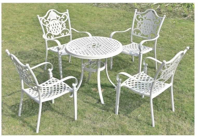 Outdoor Patio Garden Cast Furniture Sets, Bistro Dining Table and Chair Sets in White Color