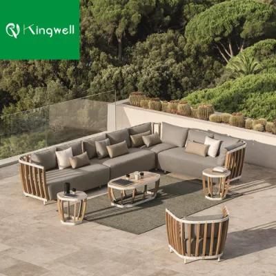 Factory Wholesale Safety Garden Outdoor Patio Furniture Teak Wood Sofa with Waterproof Cushion