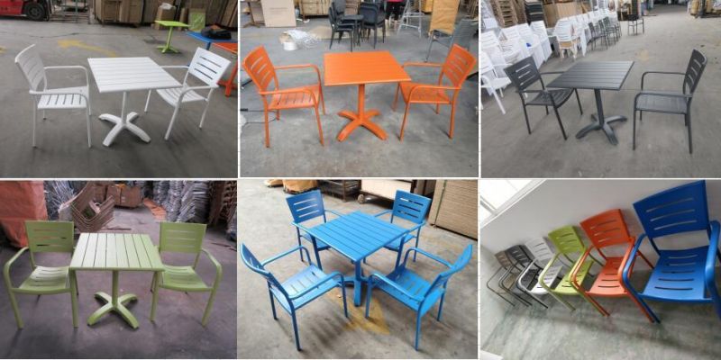 Patio Garden Aluminum Metal Slats Top Tables Set