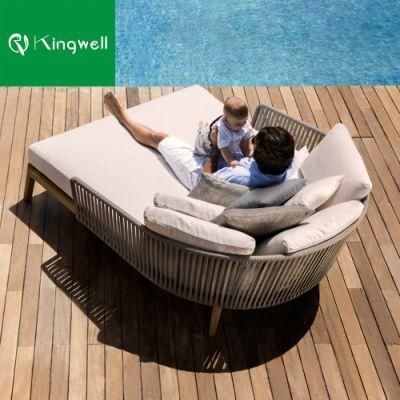 Factory Direct Sale Commercial Outdoor Furniture Modern Double Sun Lounger with Rope Braided