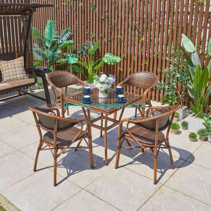 Metal European Design Modern Stainless Steel Dining Garden Outdoor Furniture Aluminum Sintered Stone Table Set