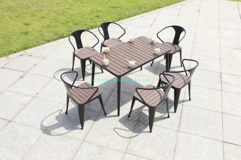 Best Sell High Quality Aluminum Metal Paito Balcony 6PCS Chairs and Garden Table Sets Outdoor Wood Furniture
