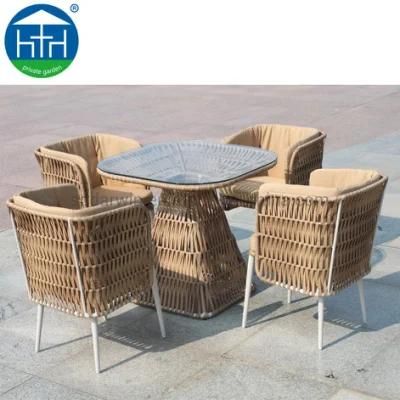 Morden Metal Outdoor Furniture Rope Woven Dining Set