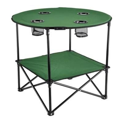 Outdoor Camping Table Round Portable Logo Lightweight Small Folding Camping Picnic Table with Cooler Bag Wine Holders