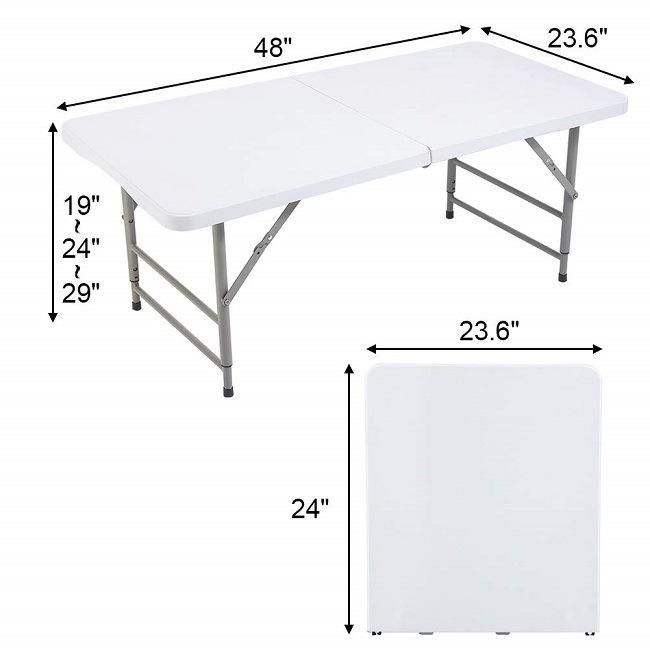 Camping 4FT Plastic Lightweight Height Adjustable Folding in Half Table