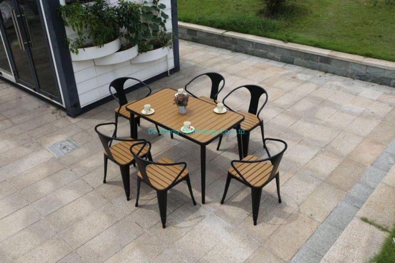 Best Sell High Quality Aluminum Metal Paito Balcony 6PCS Chairs and Garden Table Sets Outdoor Wood Furniture