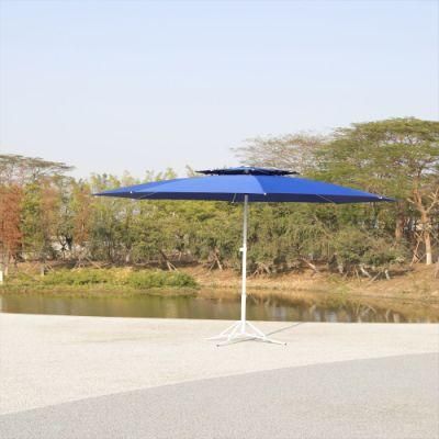 Outdoor Shade Economical Blue Fiberglass Hand Drawstring Umbrella