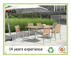 Outdoor Patio Furniture Extension Teak Dining Table with Stainless Steel Frame