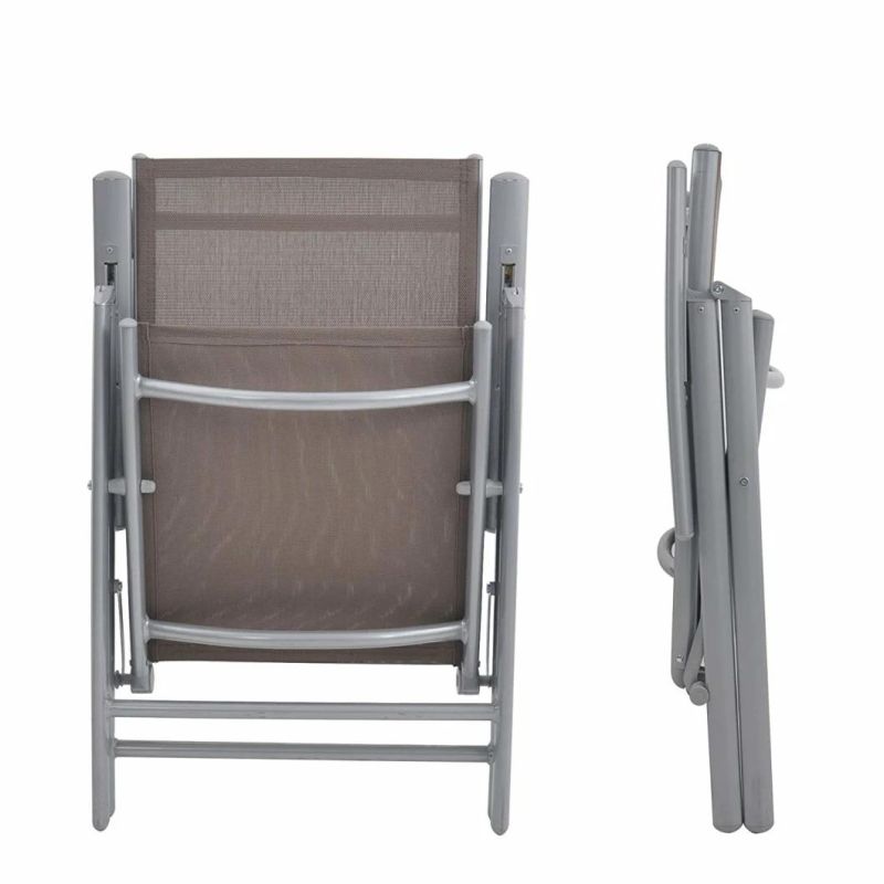 Folding Sling Chair Patio Adjustable Reclining Back Sturdy Aluminum Frame with Armrest Indoor Outdoor Furniture Garden Pool Bench, Gary