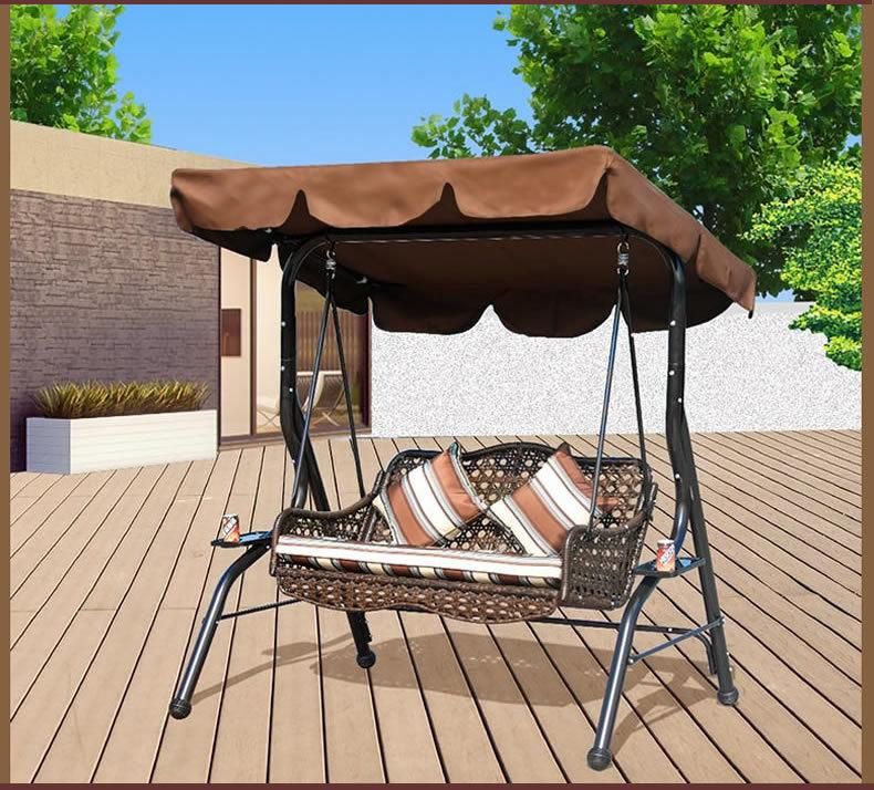 2-Seats Rattan Patio Swing Chair Hanging Swing Chair with Cushion