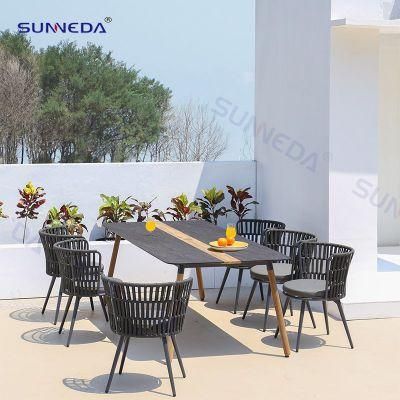 Courtyard Webbing Chair Glass Top Dining Table Outdoor Garden Sets