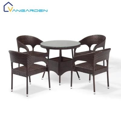 5PCS Restaurant Outdoor Terrace Wicker Table and Chair Set