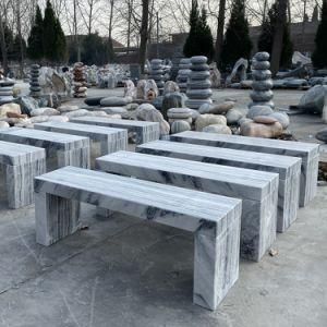 Outdoor Garden Modern White Grey Marble Polished Bench