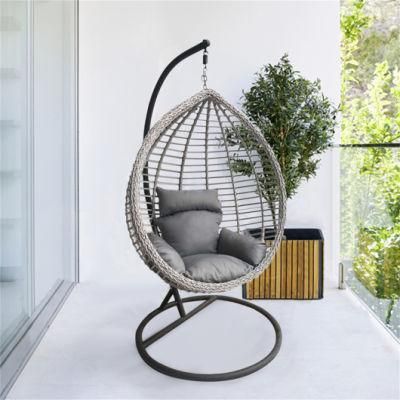 Homgrace Hanging Basket Detachable Wicker Hanging Swing Chair with Cushion Stand for Garden Decoration