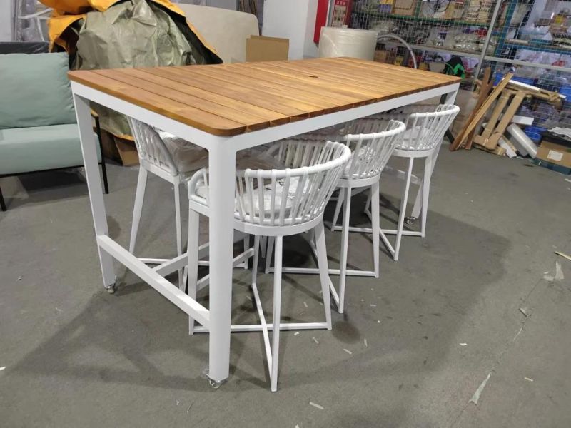 High Quality Outdoor Furniture Natural Teak Slate Restaurant Table Aluminum Base Outdoor Dining Table