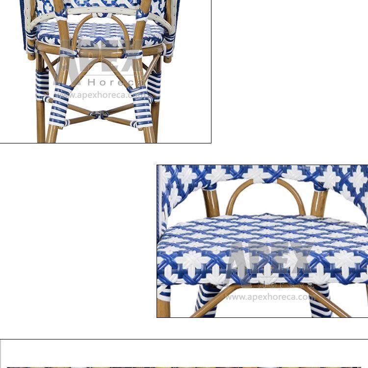 Wholesale Hotel Paris Handmade Stacking Armless Aluminum Rattan Bamboo Dining Chairs
