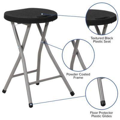 Floor Protector Plastic Glides Foldable Stool with Black Plastic Seat
