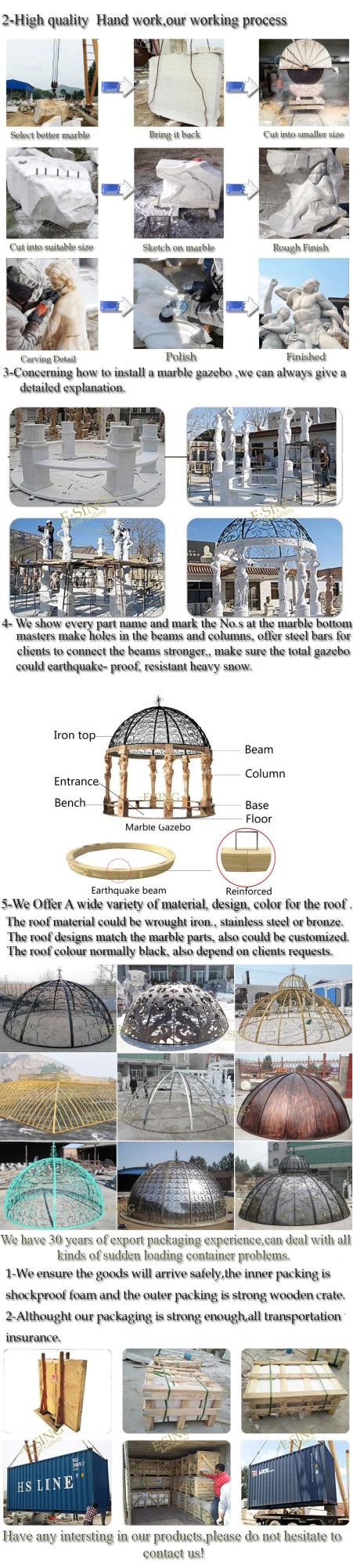 Chinese Supplier Outdoor Used Marble Garden Gazebo for Sale