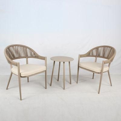 Modern Outdoor Furniture Cafe Poolside Rattan Coffee Table and Chair Set with Rope