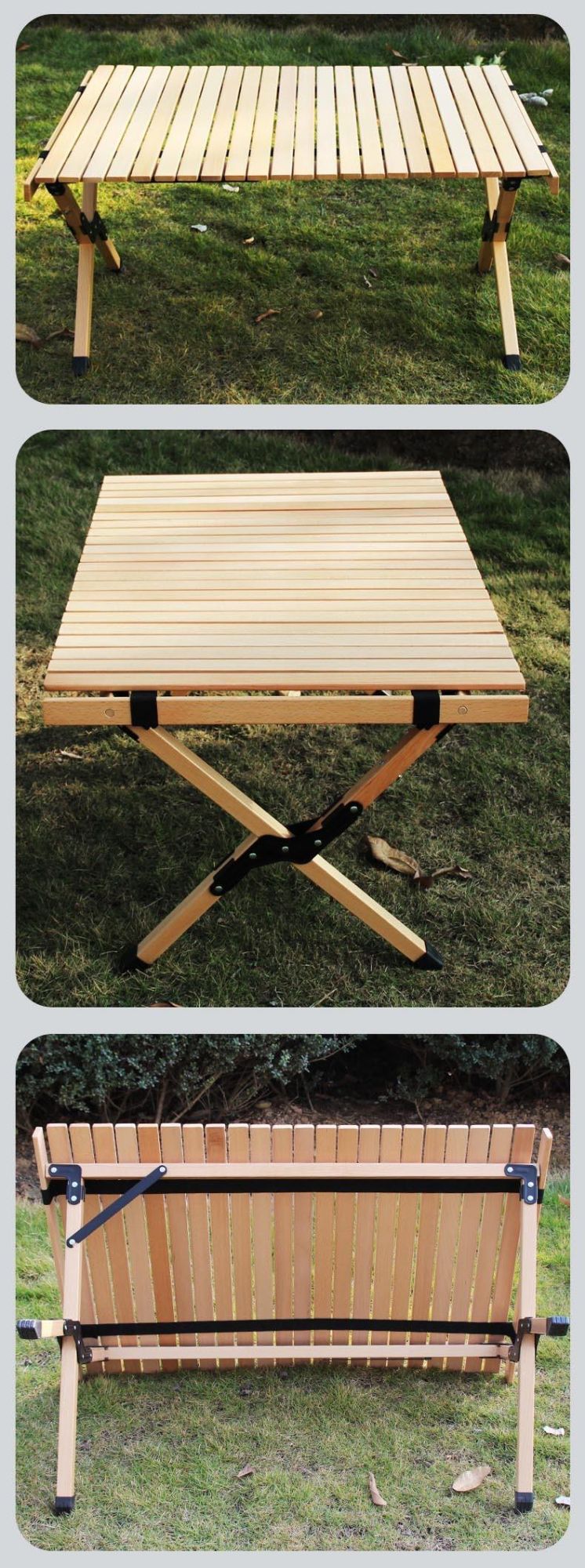 Outdoor Camping Egg Roll Wooden Top Table Iron Frame Portable Folding Table with Storage Bag Egg Roll Table