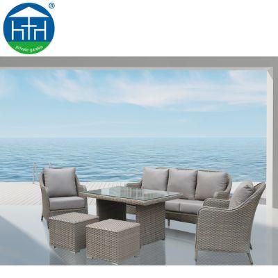 Classical Design Outdoor Furniture Garden Sofa Rattan Wicker Weaving with Dining Table