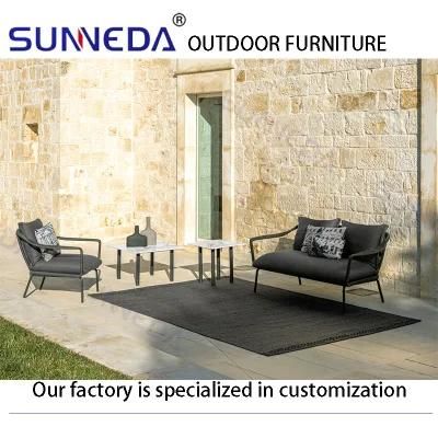 Outdoor L-Shape Sofas Sectionals Rope Design Aluminum Garden Set