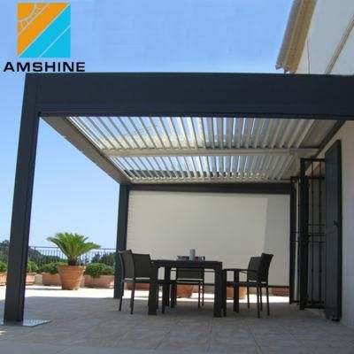 DIY Motorized Patio Cover Outdoor Gazebo Waterproof Adjustable Louver Aluminum Pergola with Side Curtains