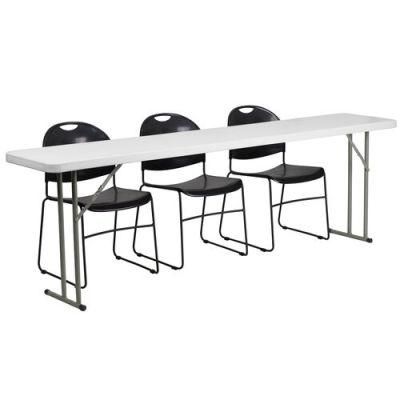 Learning Center Training Table Set with 3 White Plastic Folding Chairs