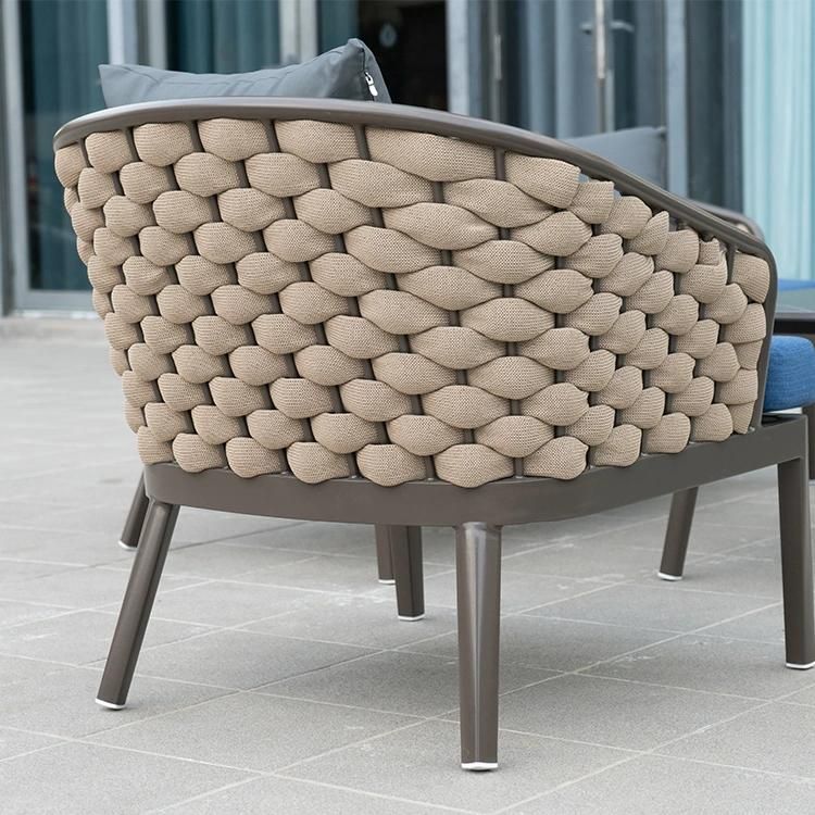 4 PCS Modern and Upscale Wide Rope Garden Sofa Dining Set Outdoor Furniture
