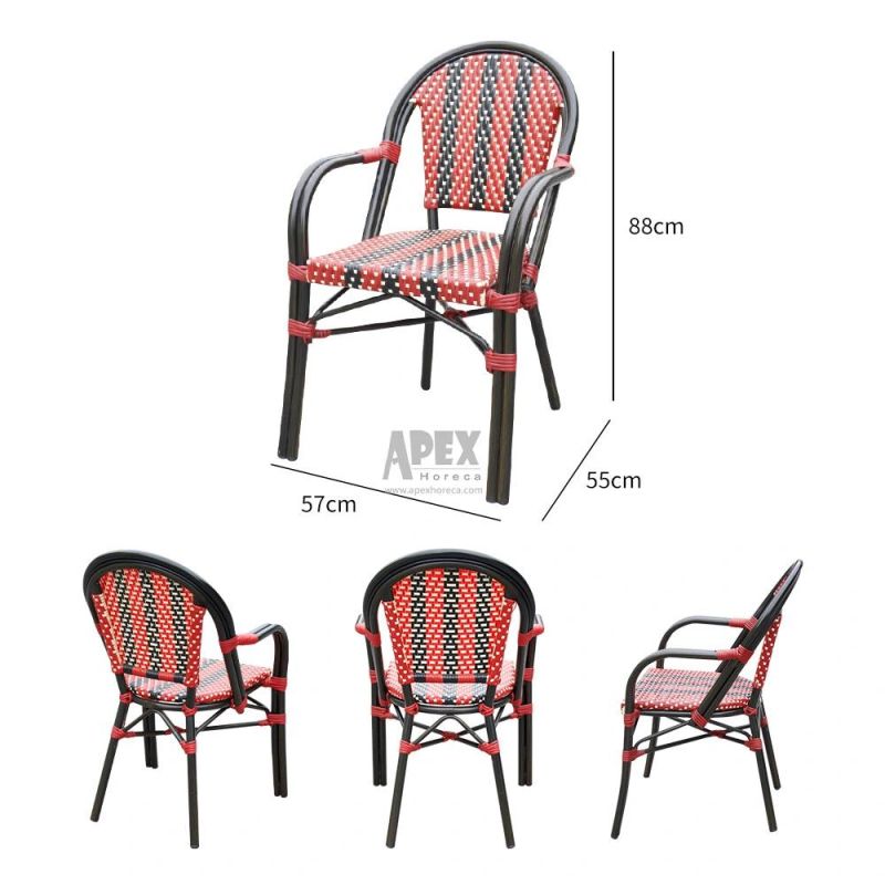 China Factory Wholesale Outdoor Restaurant Aluminum Tube Rattan Woven Chair