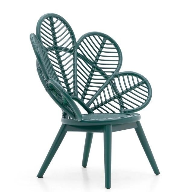 New Chinese Hand Made Style Natural Rattan Material Dyed Green Color Comfortable Leisure Chair