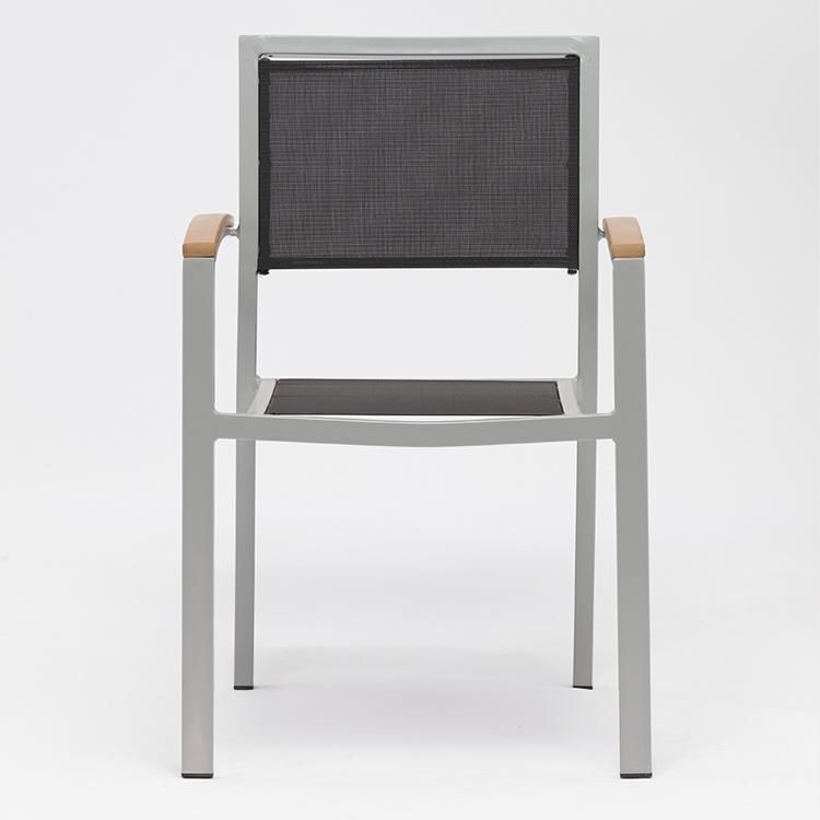Fashion Trend Mesh Metal Garden Chairs Outdoor Furniture with Wood Armrest