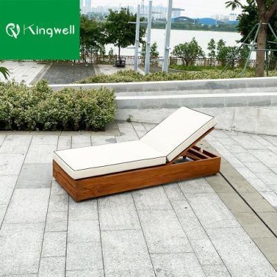 New Style Outdoor Wood Hotel Patio Furniture Swimming Pool Sun Lounger with Side Table