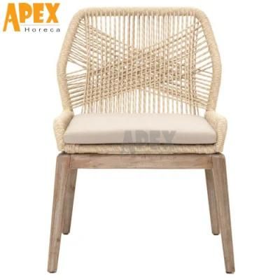 Olive Rope Braided Back Aluminum Dining Chair Waterproof UV Resistant