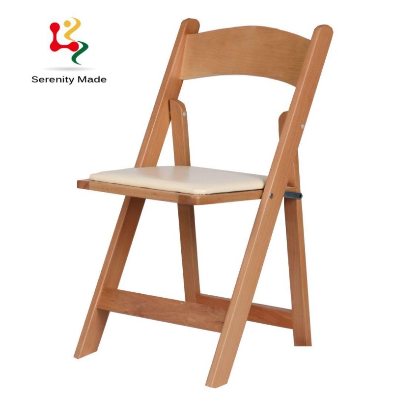 Event Furniture Wooden Frame Folding Leather Seat Dining Chairs with Footstep