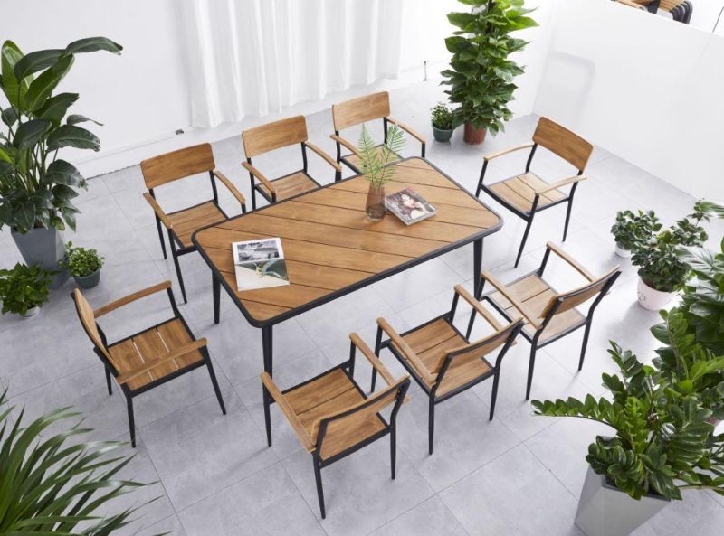 Luxury Wicker Garden Furniture Outdoor Patio Aluminum PE Rattan Dining Table and Chairs Set for Restaurant and Home Use