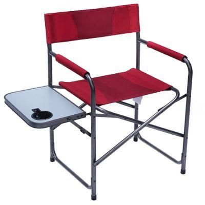 Compact Steel Frame Folding Director&prime;s Chair Portable Camping Chair with Side Table, Supports 300 Lbs