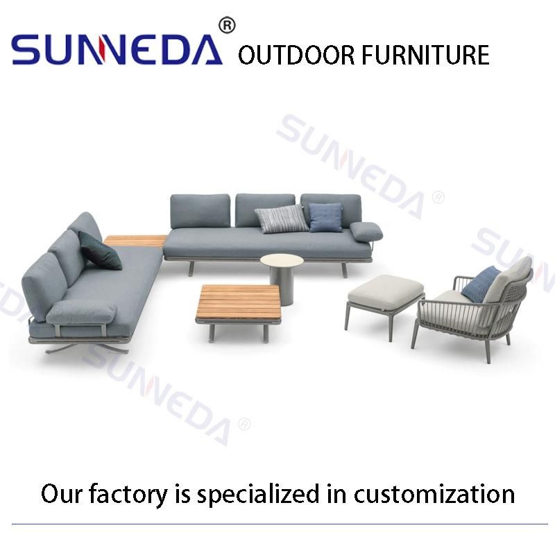 Aluminum Woven with Round Ribbon Outdoor Sofa with Waterproof Cushion